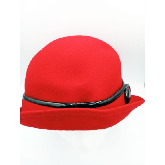 Red Wool Cloche Hat With Black Trim & Button Detailing Fits Most Sizes Target - Picture 6 of 14